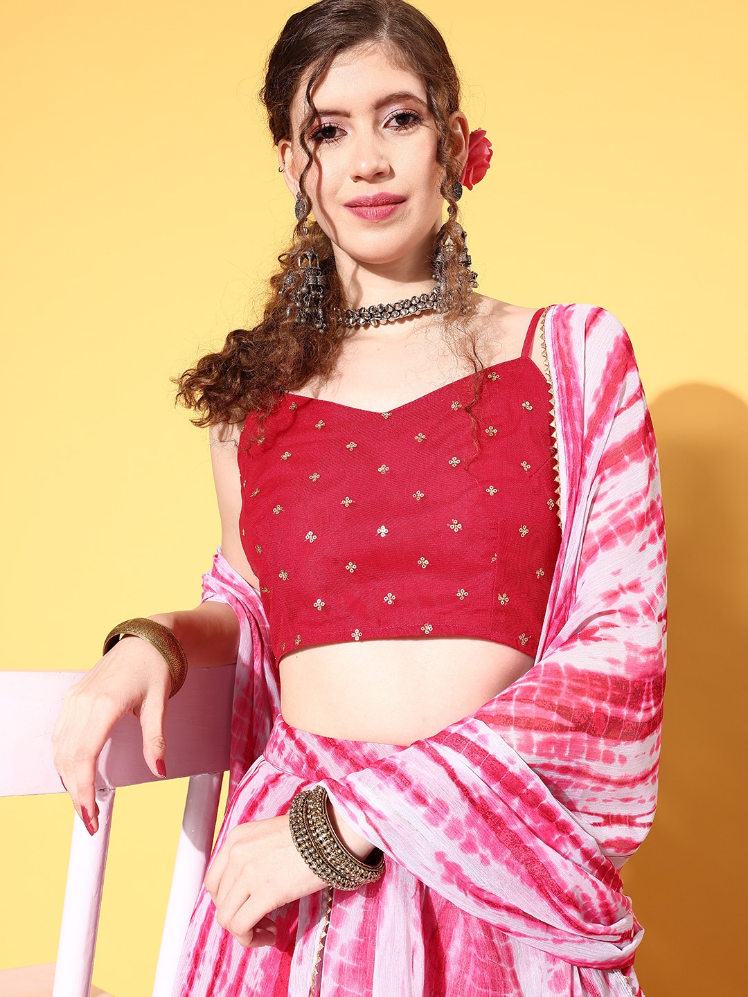 

Inddus Pretty Pink Embroidered Semi-Stitched Lehenga Choli with Dupatta