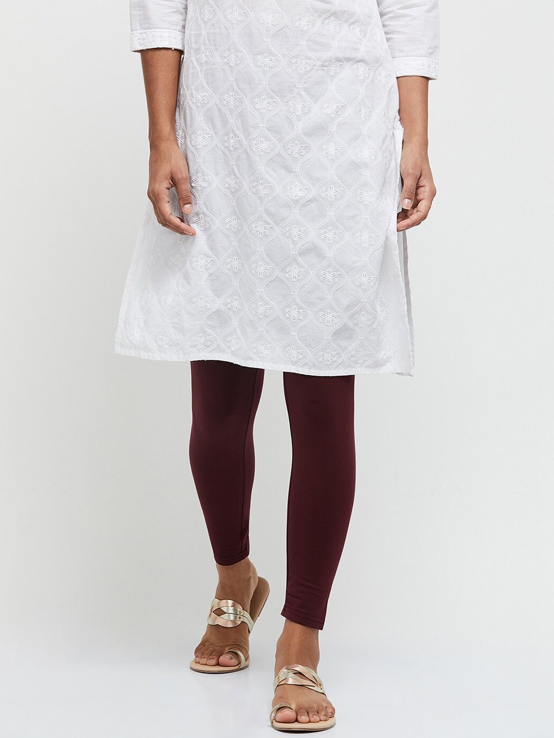 

max Women Maroon Solid Ankle-Length Pure Cotton Leggings