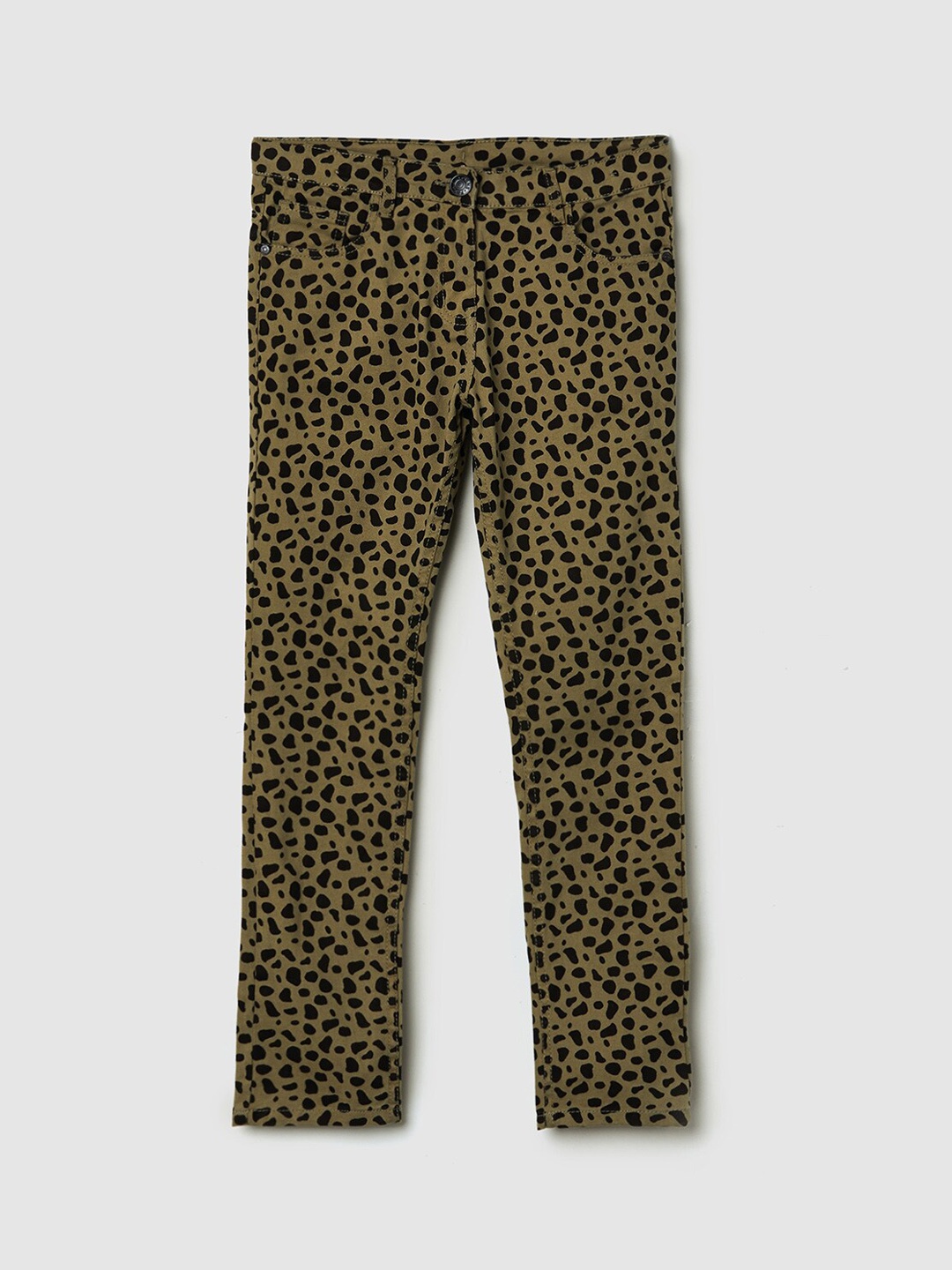 

max Girls Olive Green Animal Printed Trousers