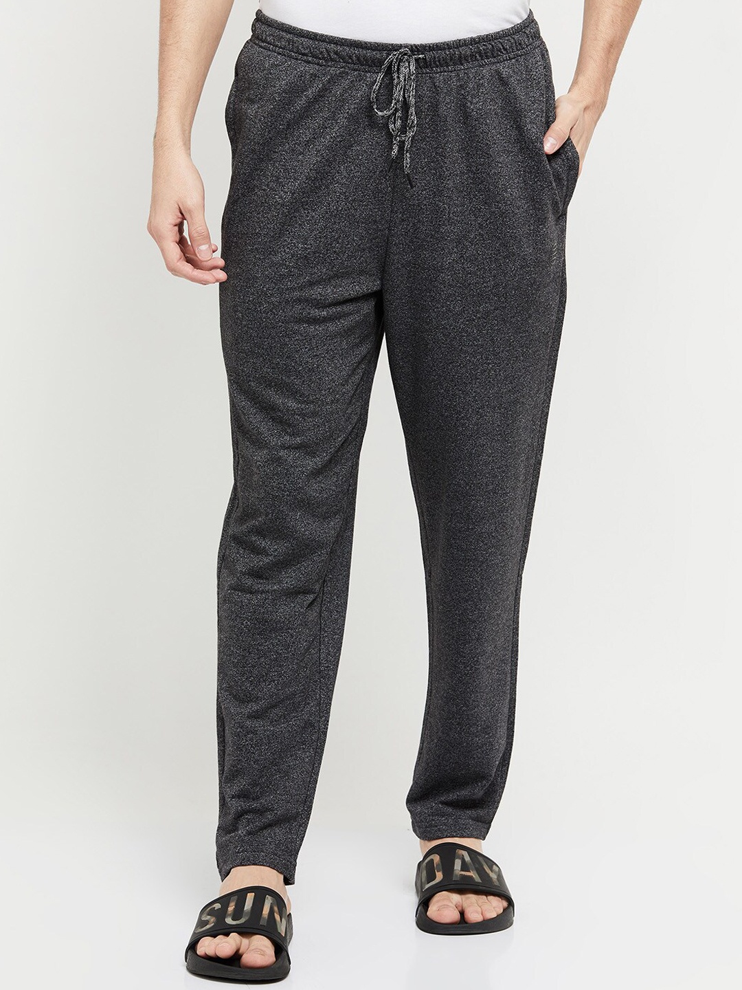 

max Men Charcoal-Colored Solid Cotton Track Pants