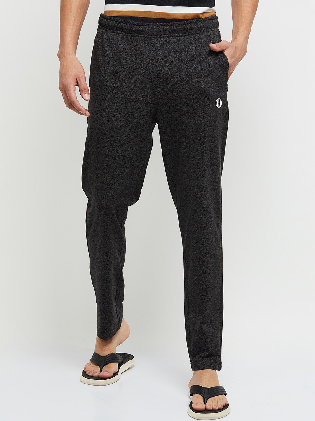 

max Men Black Solid Cotton Track Pants