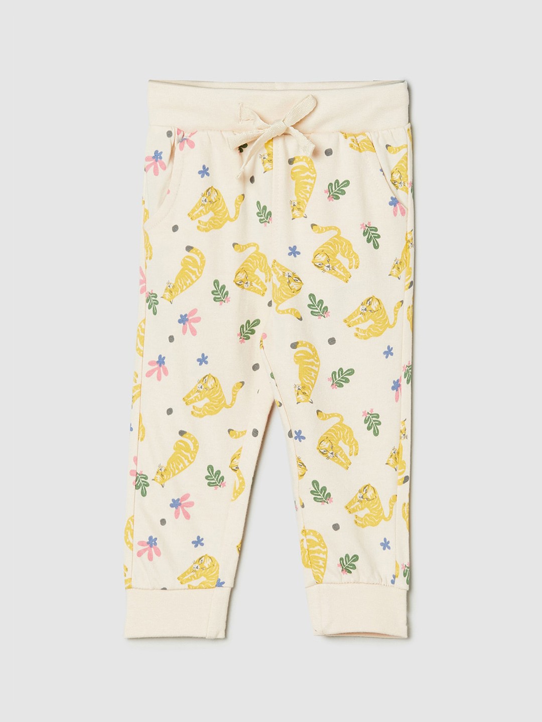 

max Girls Beige & Yellow Pure Cotton Track Pants