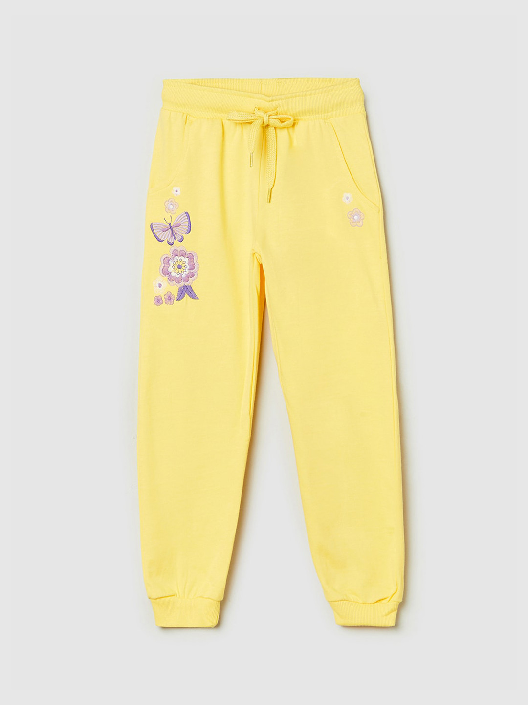 

max Girls Yellow Solid Cotton Track Pants