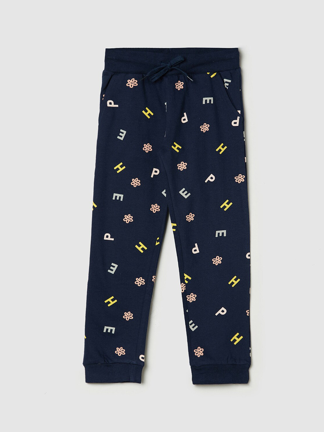 

max Girls Navy Blue Printed Pure Cotton Joggers