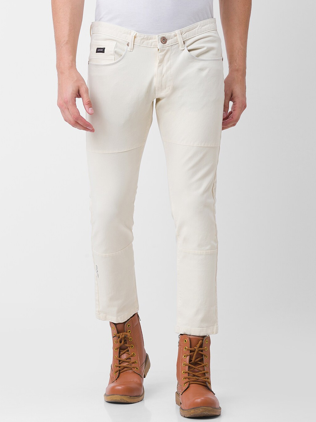 

SPYKAR Men Tapered Fit Trousers, Off white