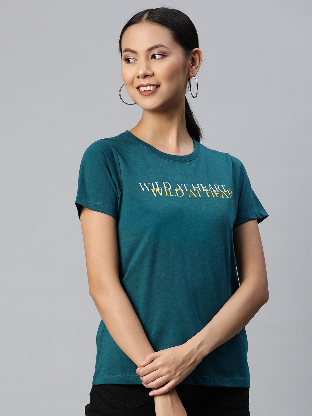

Metronaut Women Teal Blue & White Typography Printed T-shirt