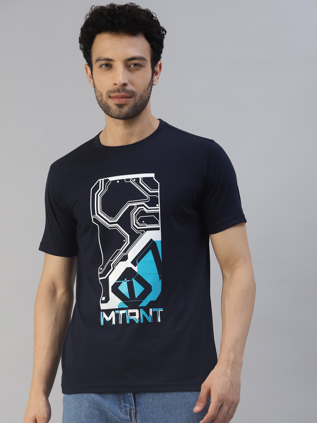

Metronaut Men Navy Blue & White Printed T-shirt