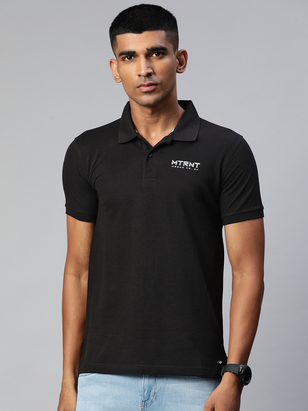 

Metronaut Men Black Polo Collar T-shirt