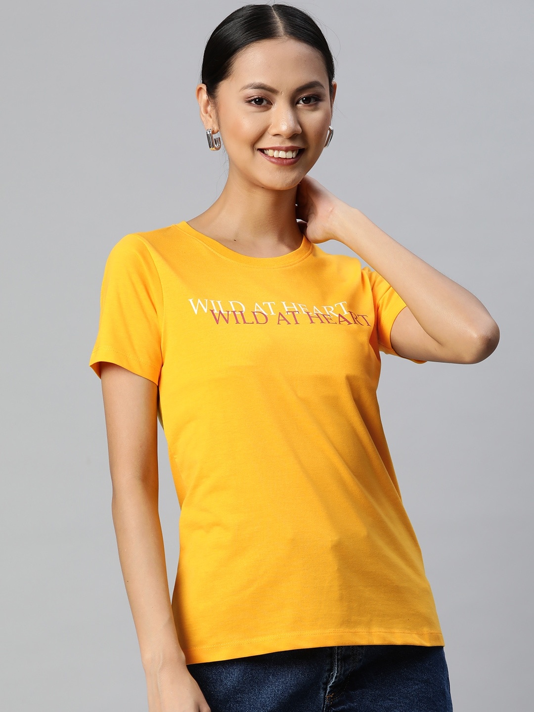 

Metronaut Women Mustard Yellow & White Typography Printed T-shirt