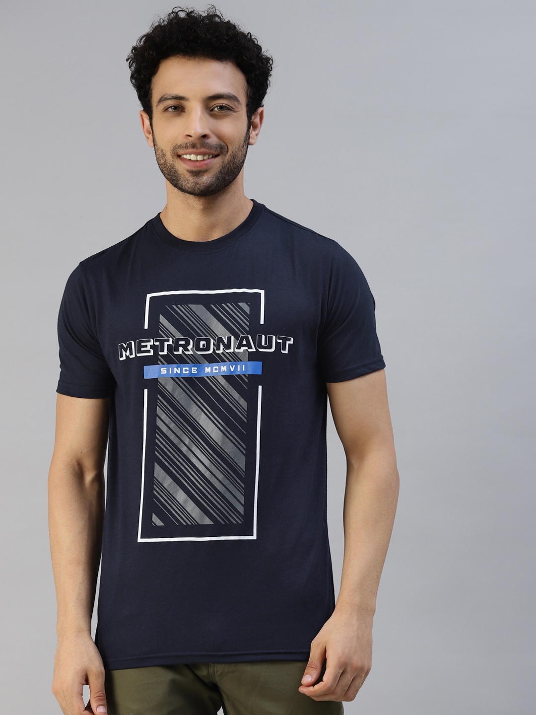 

Metronaut Men Navy Blue Brand Logo Printed T-shirt
