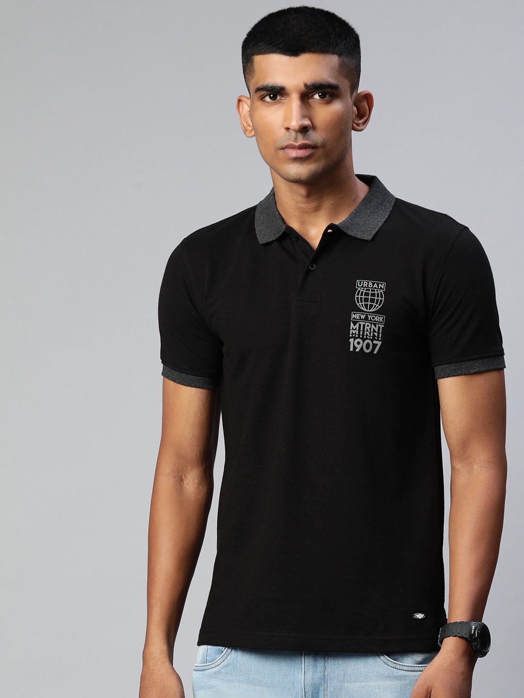 

Metronaut Men Black Polo Collar T-shirt