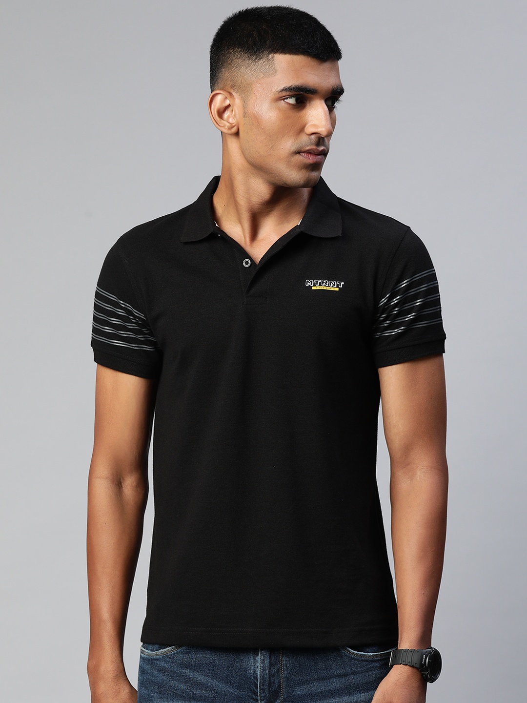 

Metronaut Men Black Polo Collar T-shirt