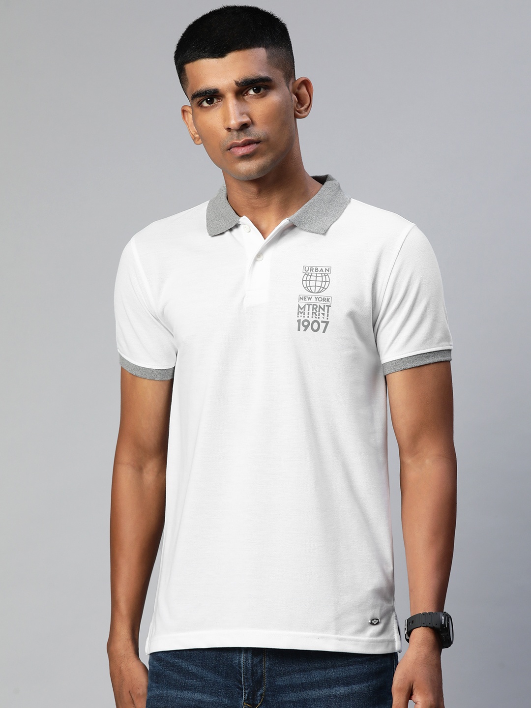 

Metronaut Men White Polo Collar T-shirt