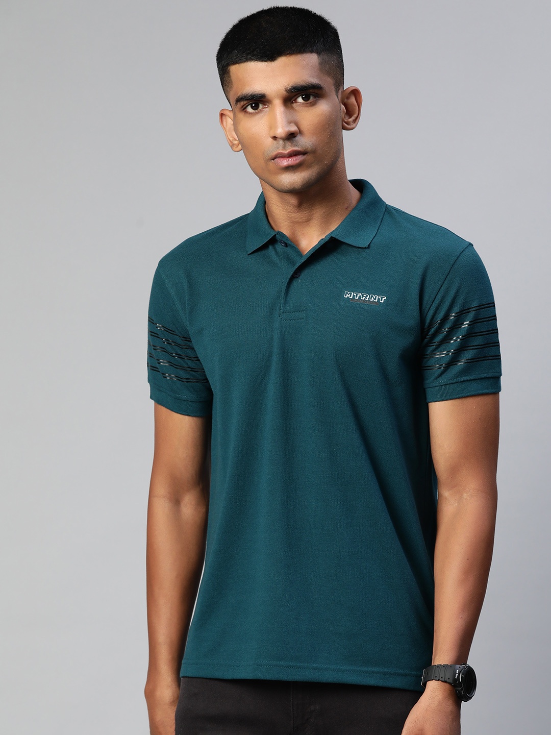 

Metronaut Men Teal Green Polo Collar T-shirt