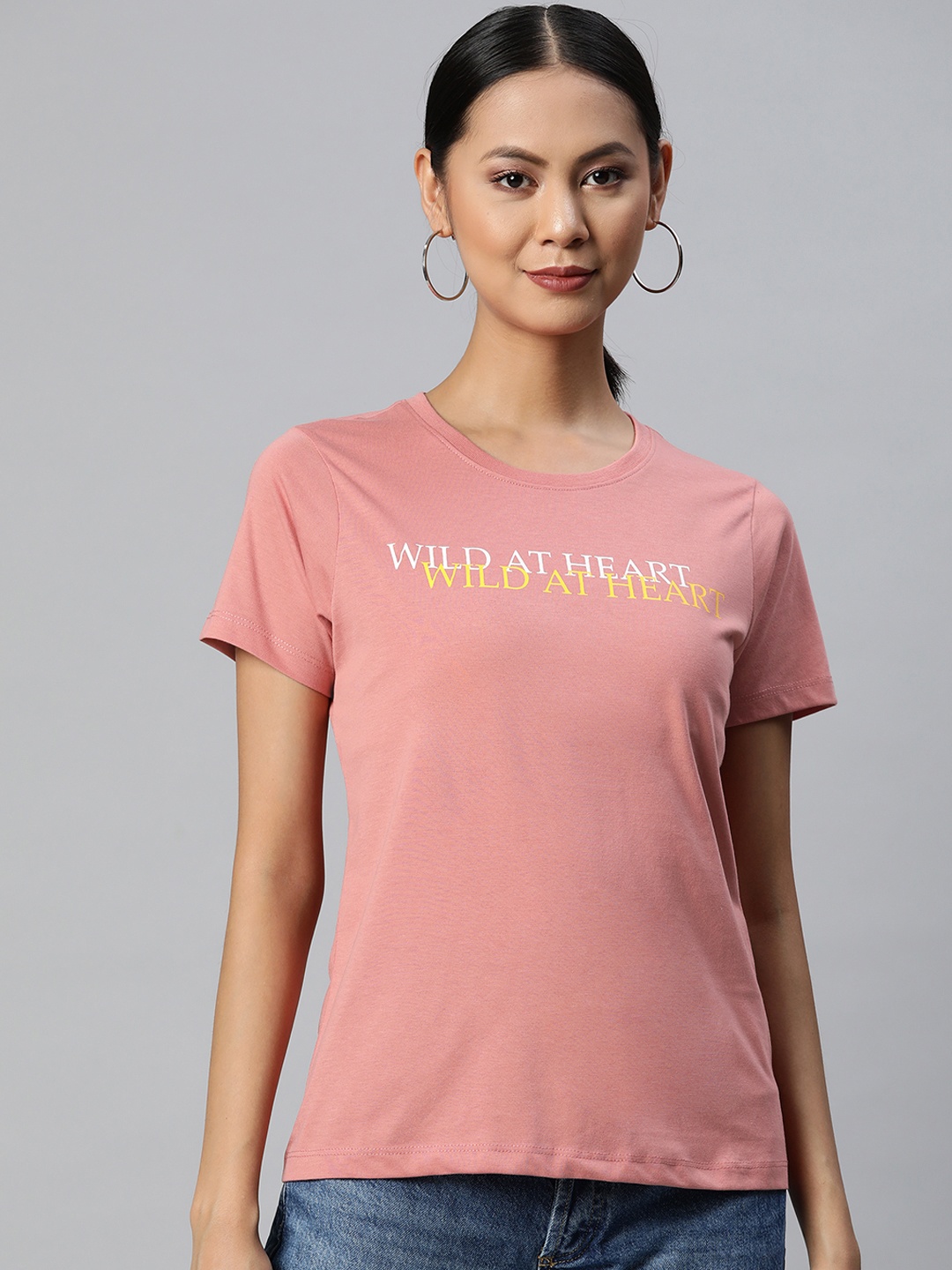 

Metronaut Women Dusty Pink & White Typography Printed T-shirt