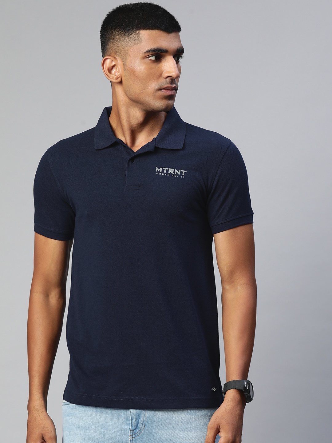 

Metronaut Men Navy Blue Polo Collar T-shirt