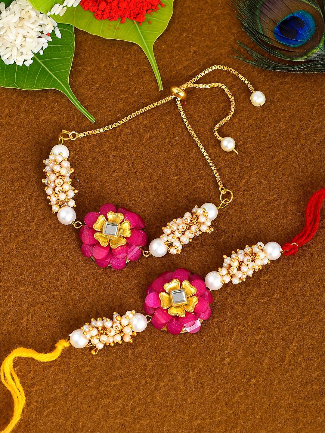 

Shoshaa Set of 2 Pink & White Bhai Bhabhi Rakhi
