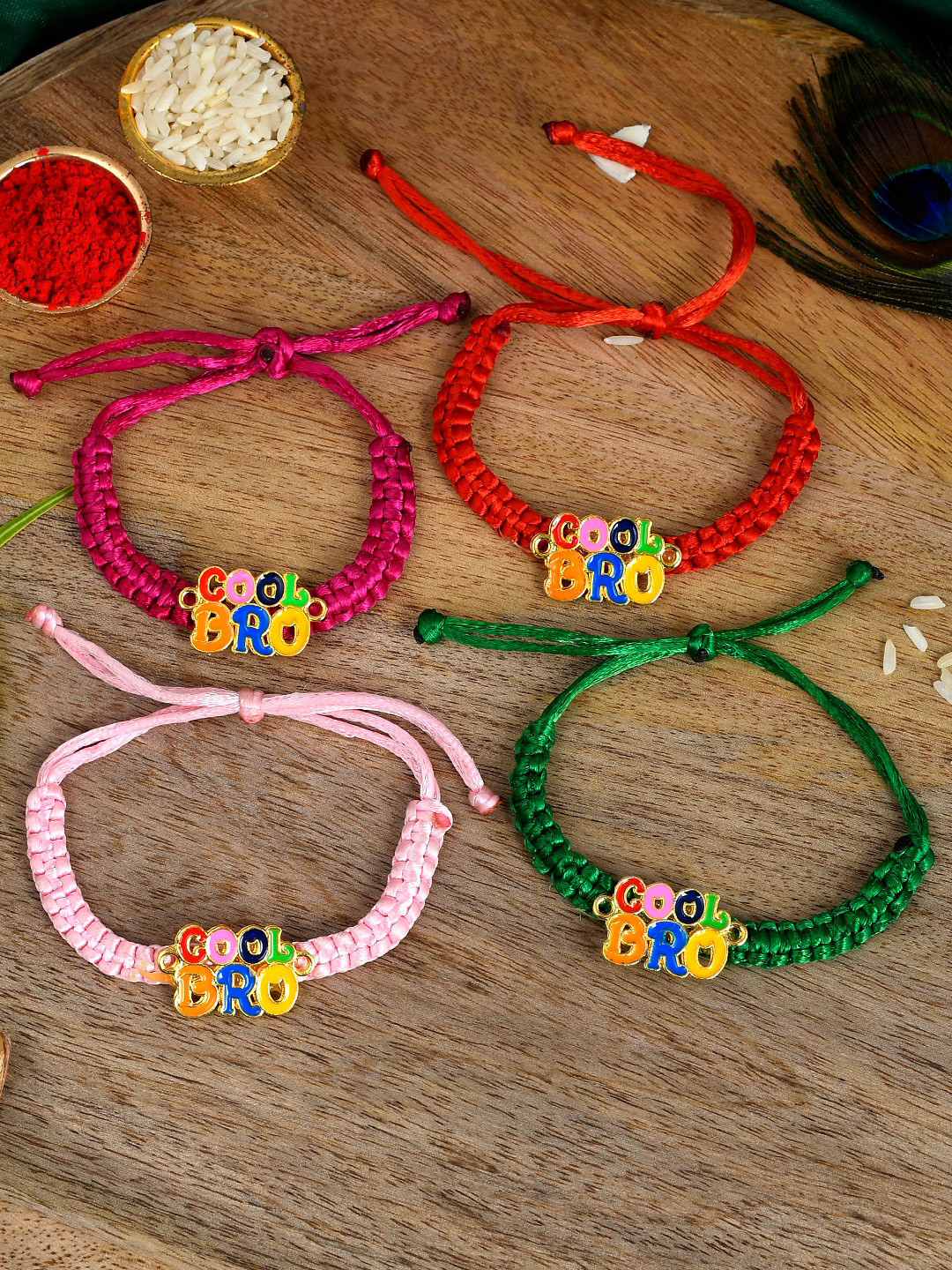 

Shoshaa Pack of 4 Multicolor Cool Bro Combo Slogan Bhai Rakhi, Red