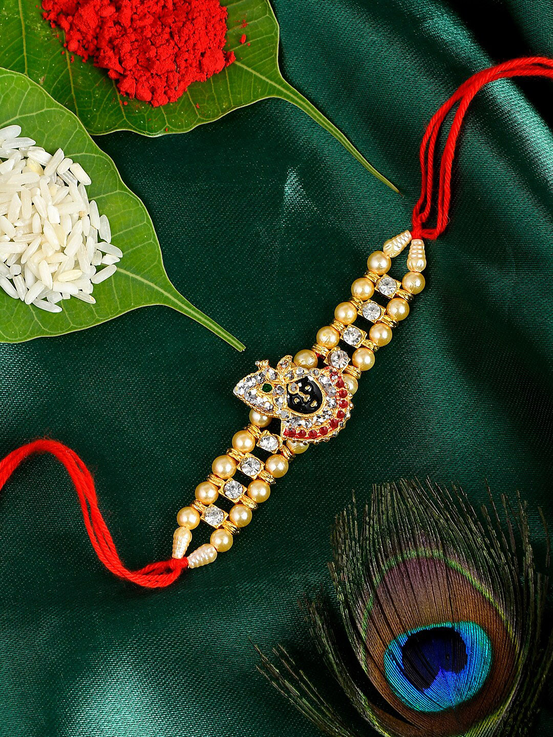

Shoshaa Mens Gold-Toned Stone-Studded Kanha Ji Single Bhai Rakhi