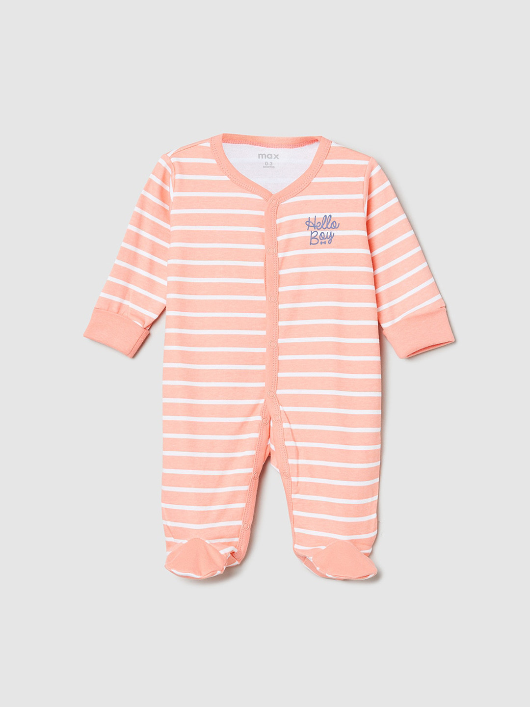 

max Infant Peach & White Striped Anti-Bacterial Sleepsuit