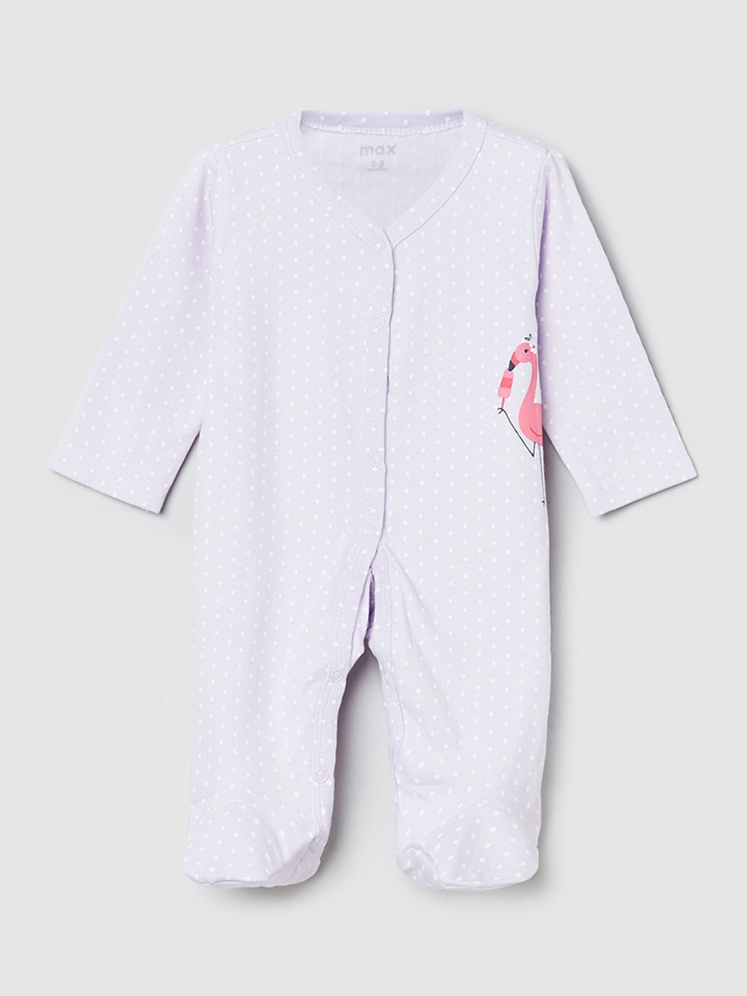 

max Infant Girls Purple & White Printed Pure Cotton Sleepsuits