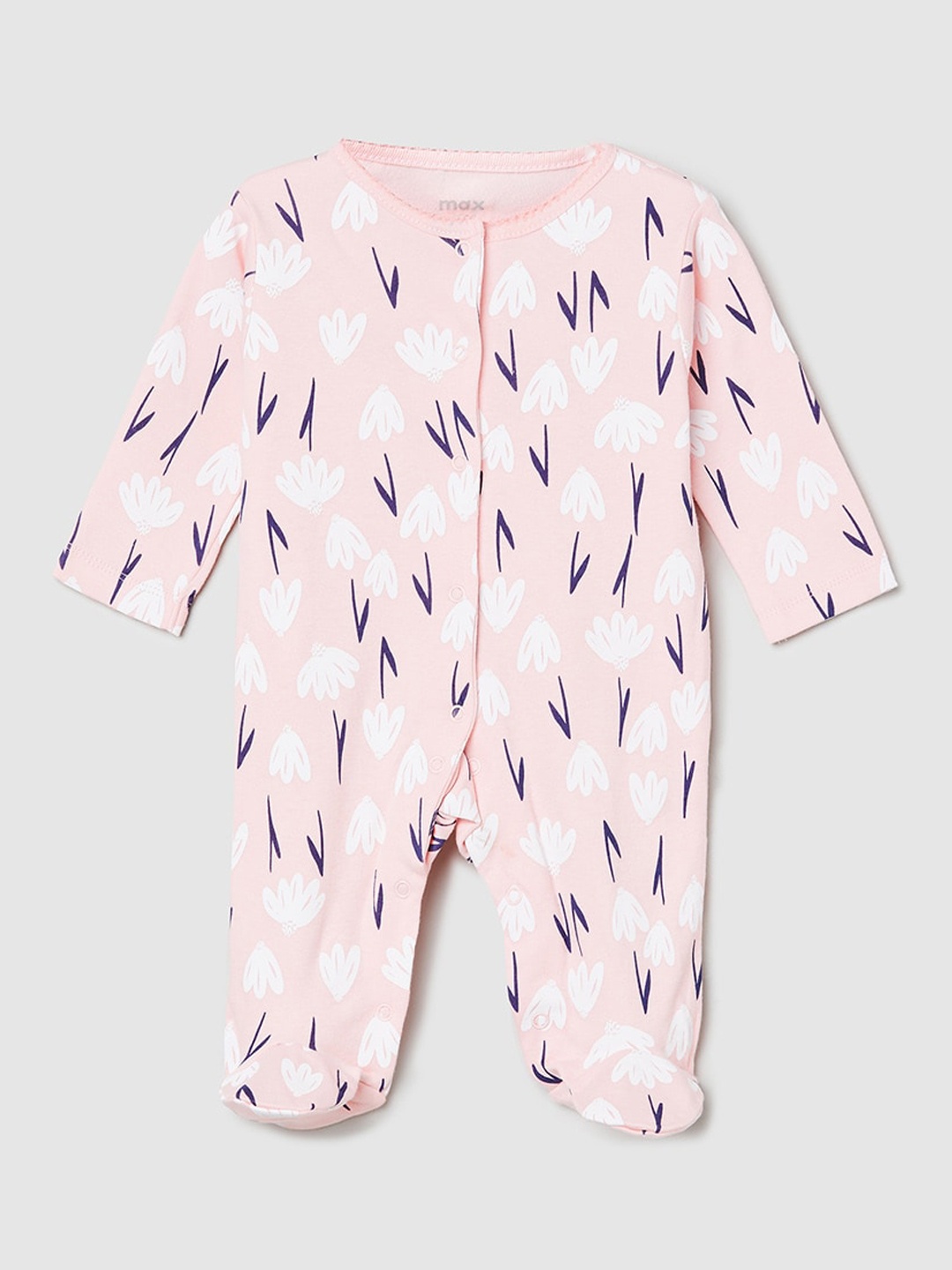 

max Infant Girl Pink Printed Anti-Bacterial Sleepsuit