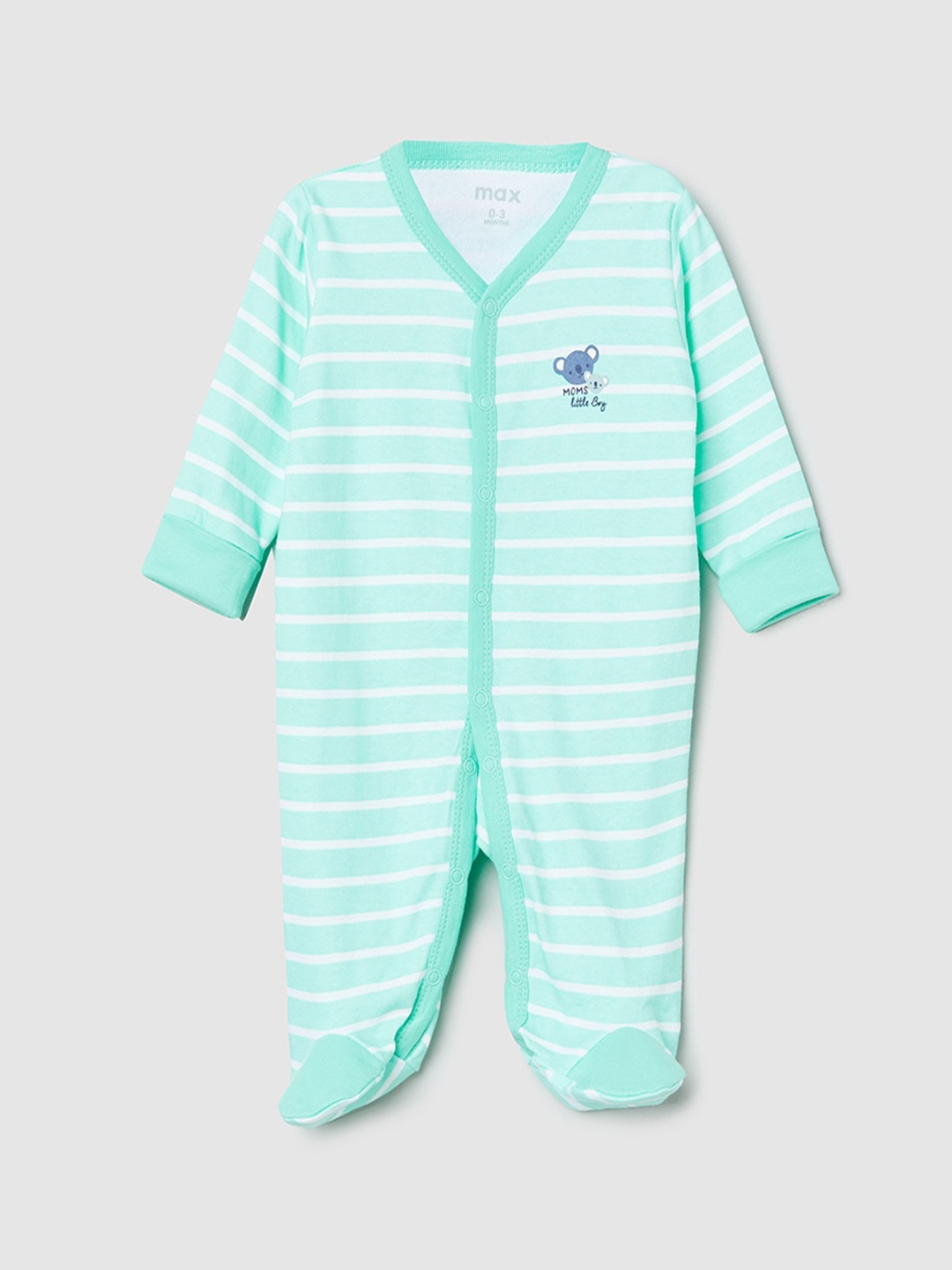 

max Infant Boys White & Blue Striped Anti-Bacterial Sleepsuit