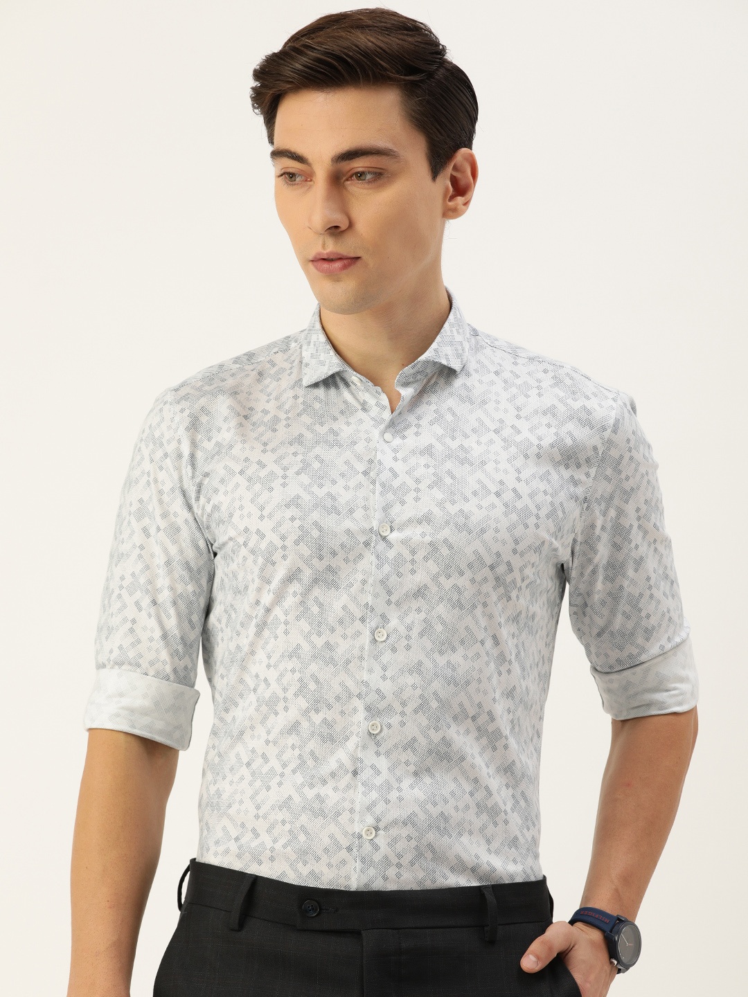 

Peter England Men White Abstract Print Slim Fit Formal Shirt