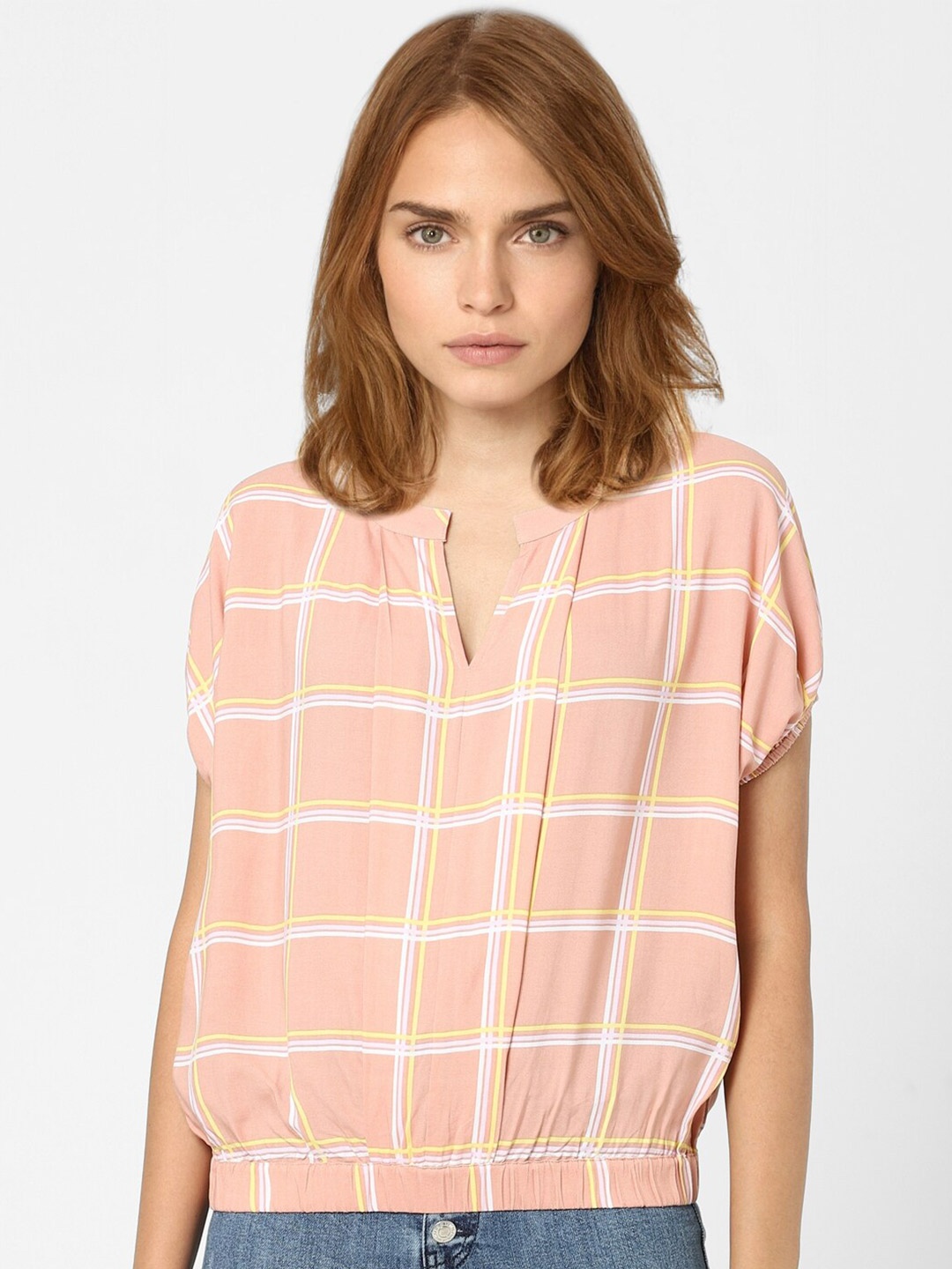 

Vero Moda Pink & fairy tale Checked Extended Sleeves Blouson Top