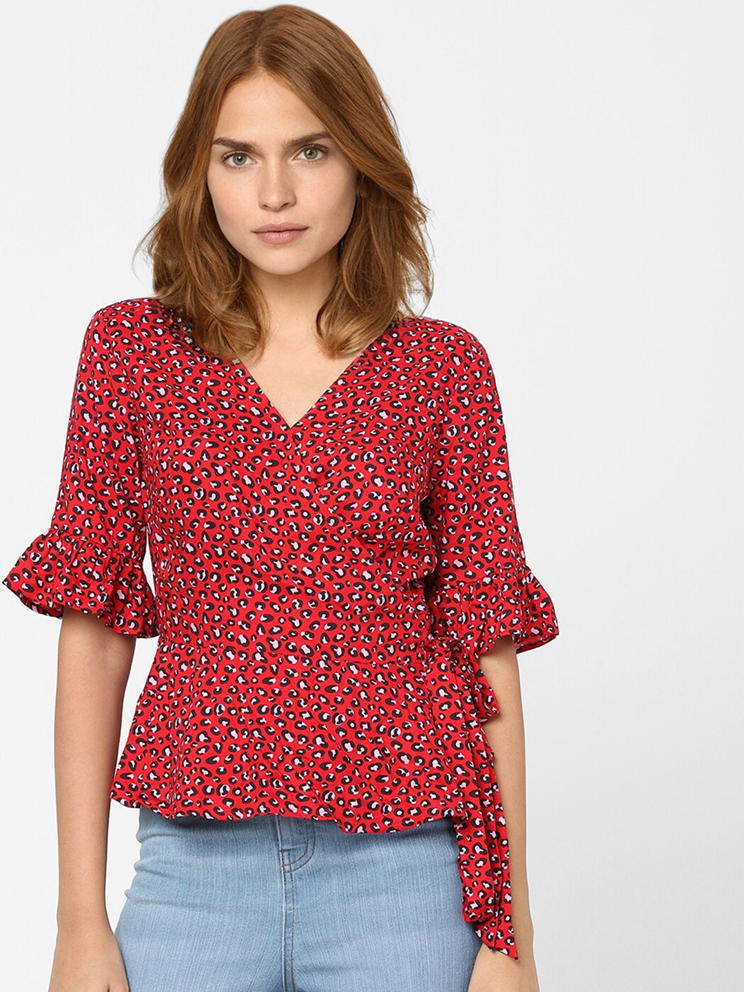 

Vero Moda Red & crimson Floral Print Wrap Top