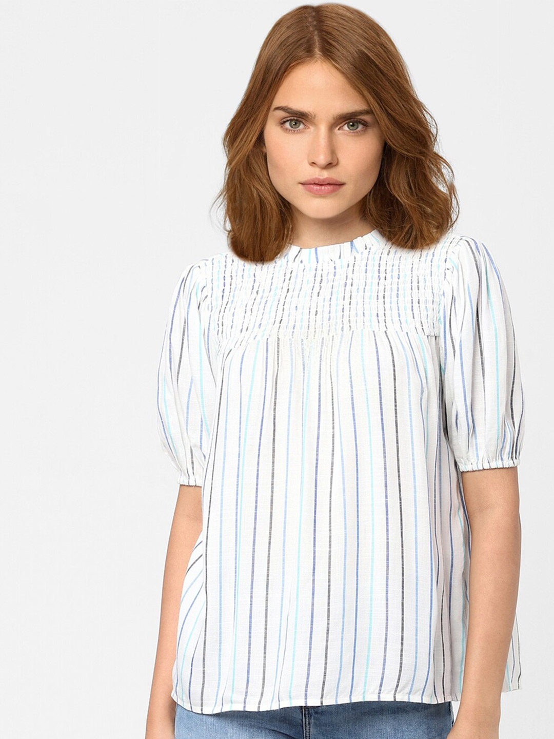 

Vero Moda White & light cyan Striped Top