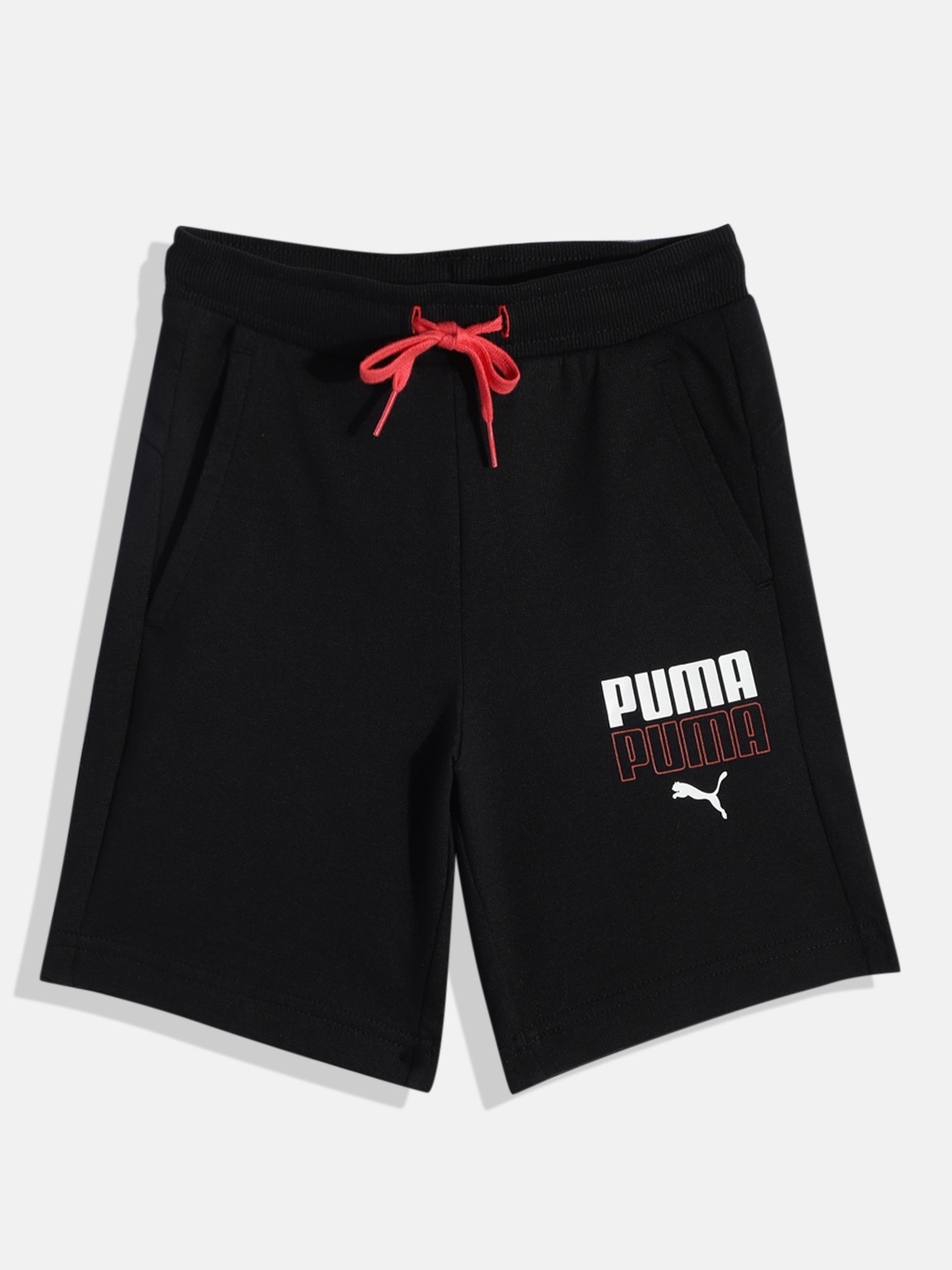

Puma Boys Black Graphic Logo Youth Print Regular Fit Mid-Rise Regular Shorts