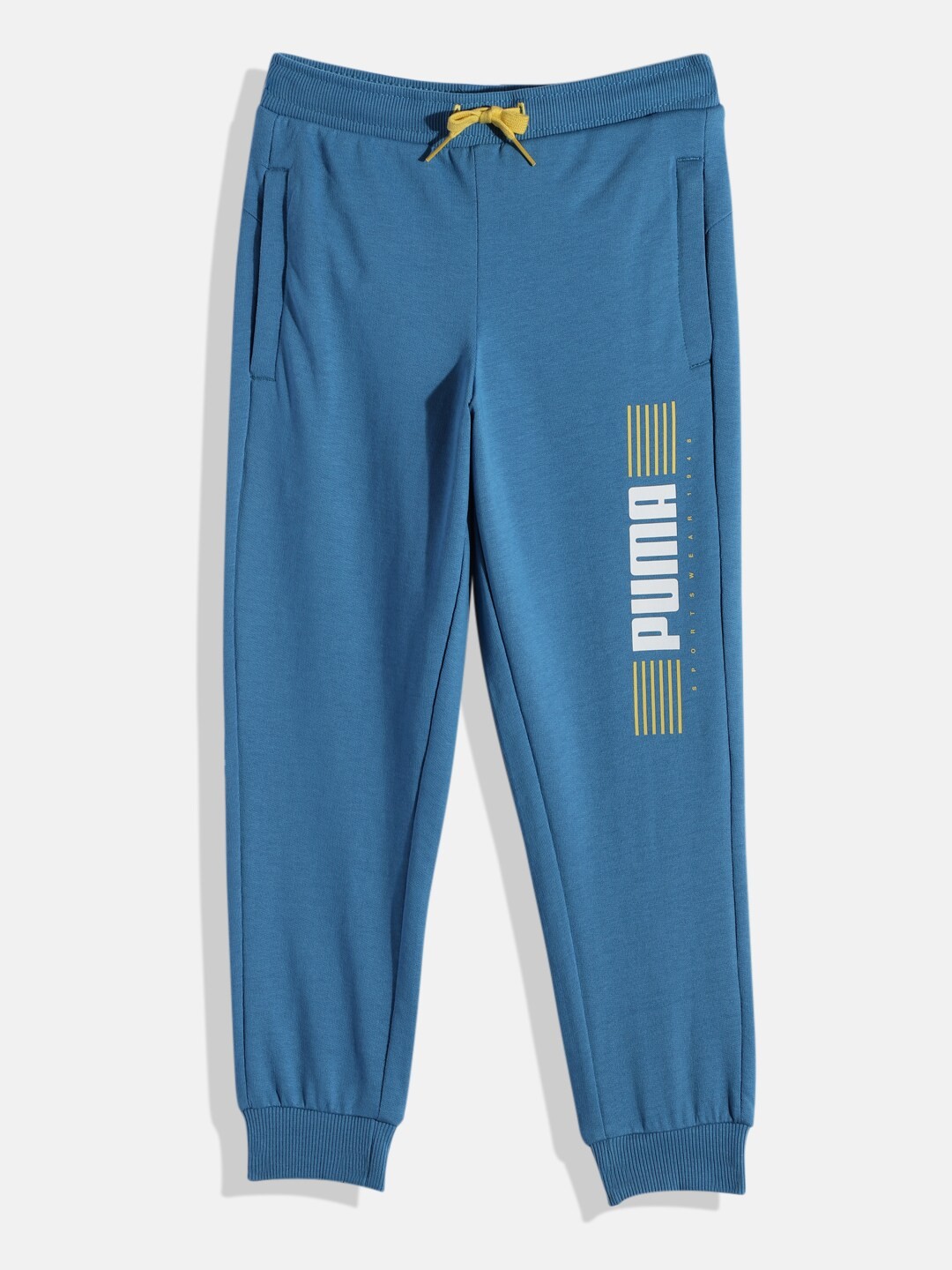

Puma Boys Blue dryCELL Graphic Brand Logo Print Youth Regular Fit Mid-Rise Joggers