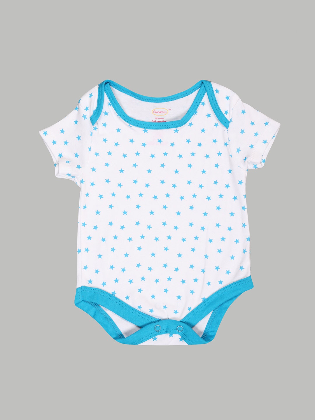 

Grandmas Infants White & Blue Printed Cotton Bodysuit