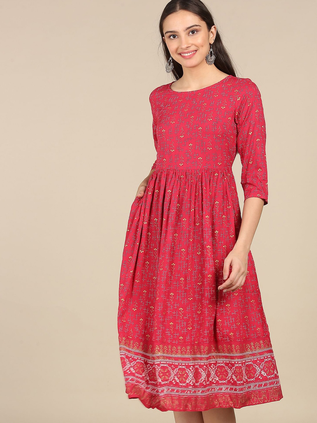

Karigari Red Ethnic Motifs Midi Dress