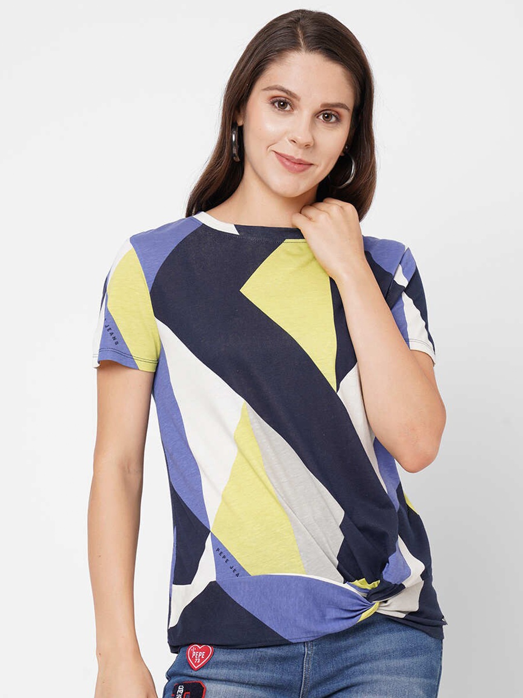 

Pepe Jeans Women Multicoloured & reflecting pond Striped V-Neck Drop-Shoulder Sleeves T-shirt, Multi