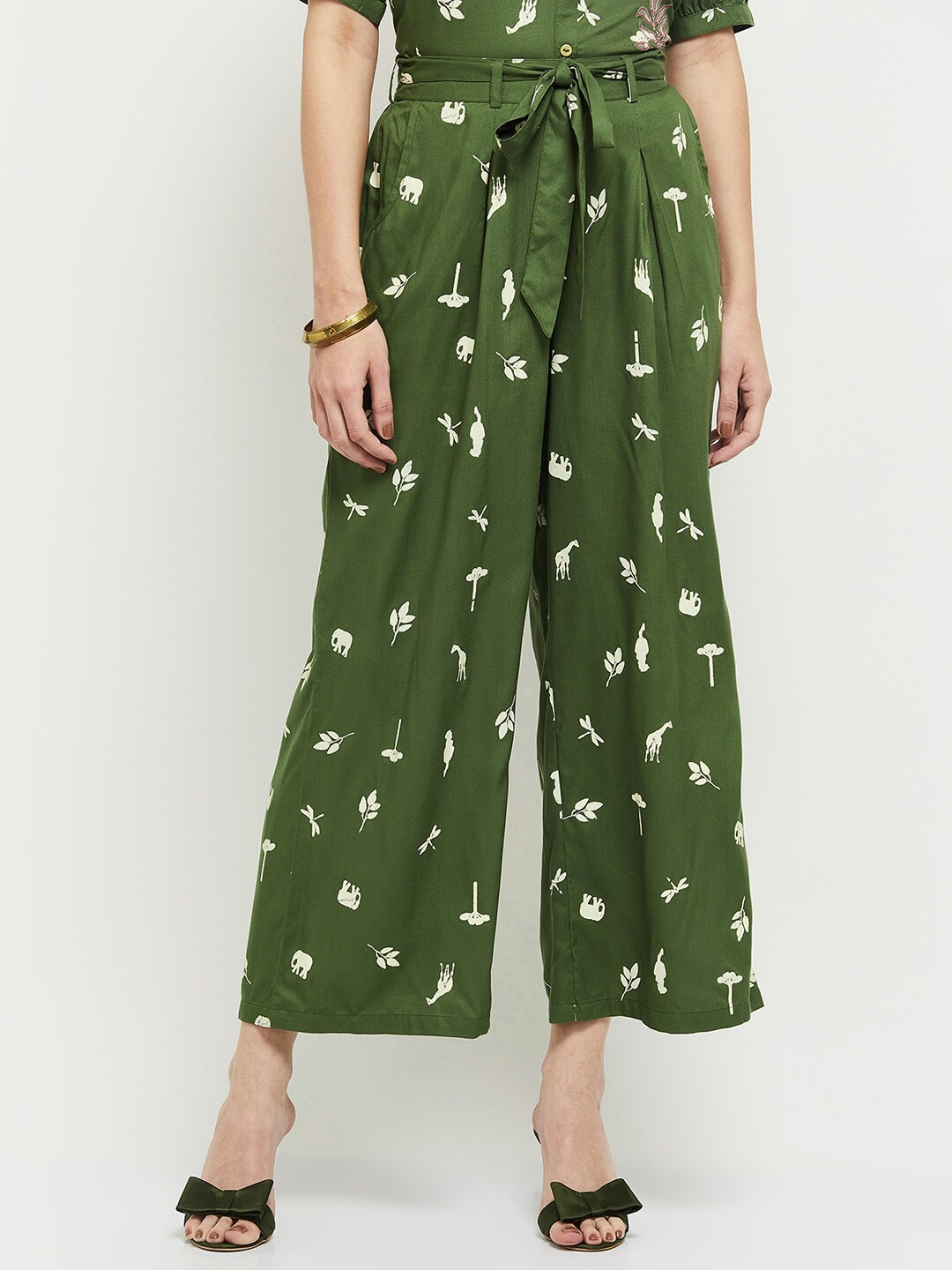 

max Women Green & White Printed Palazzos