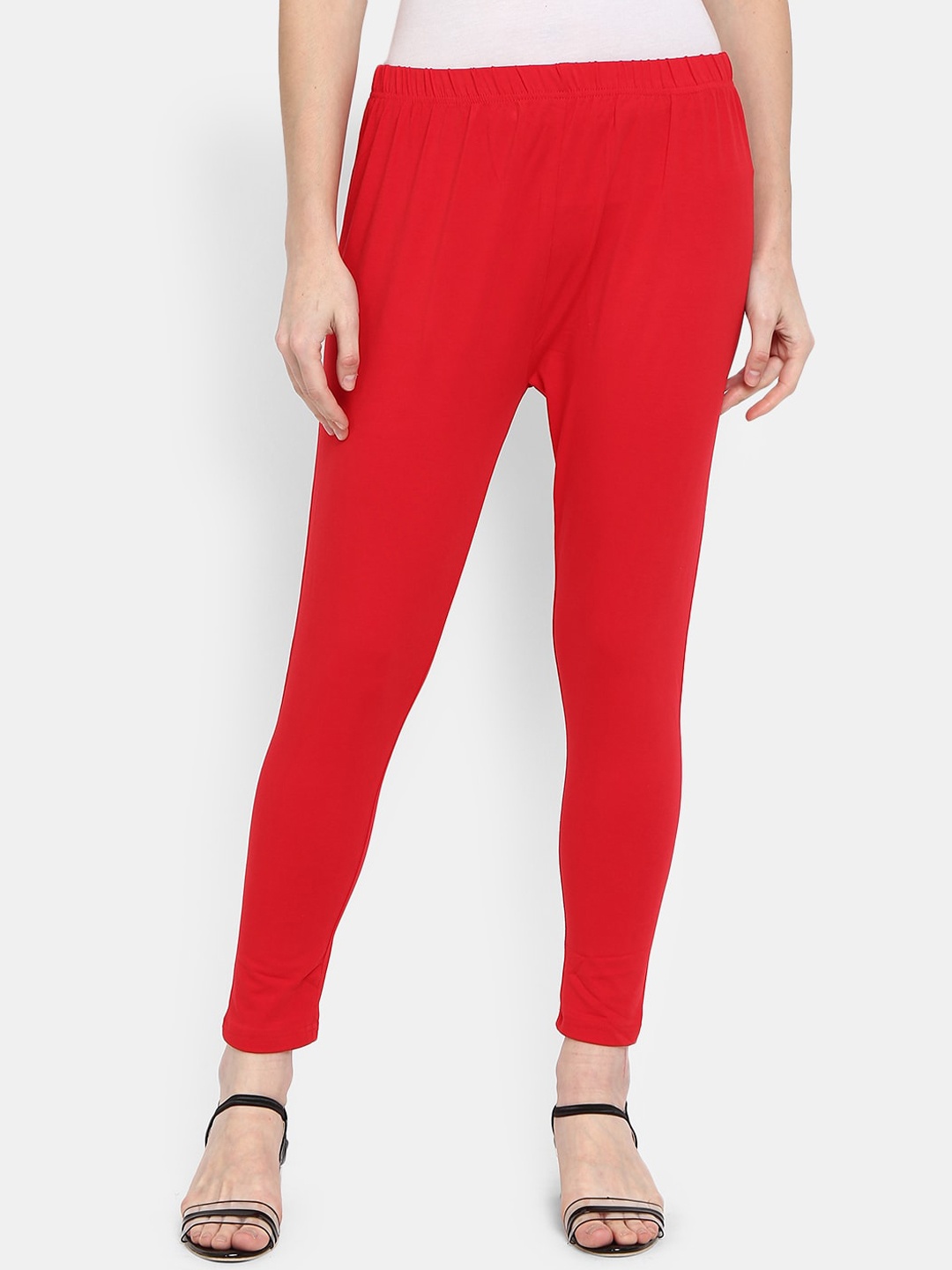 

V-Mart Women Red Solid Ankle Length Leggings