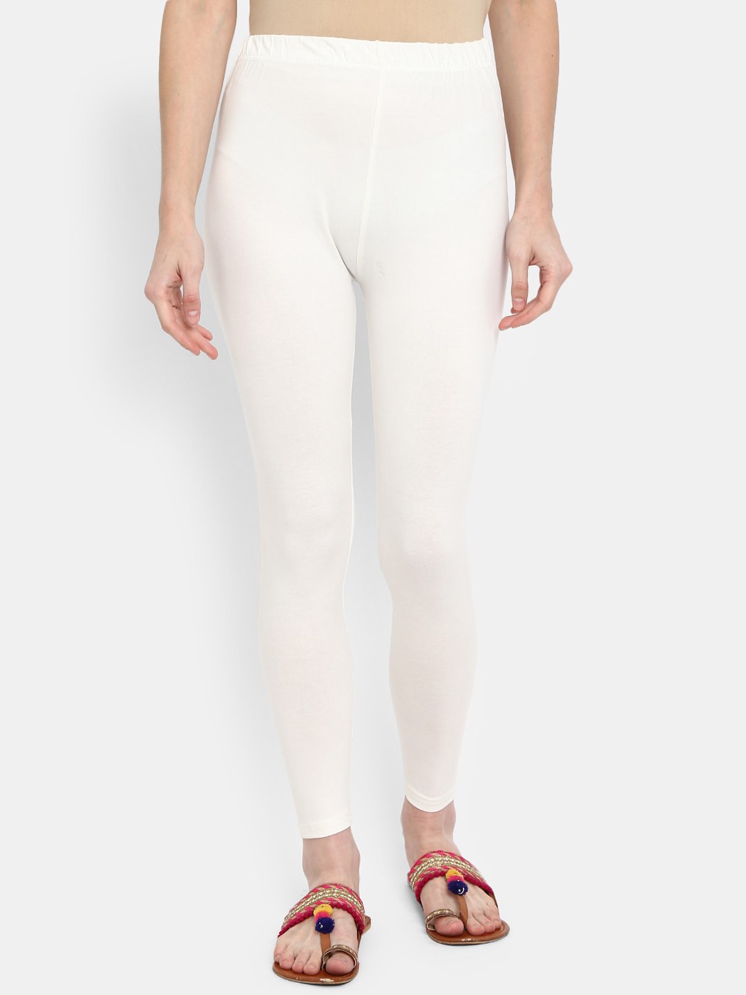 

V-Mart Women Off-White Solid Ankle-Length Leggings
