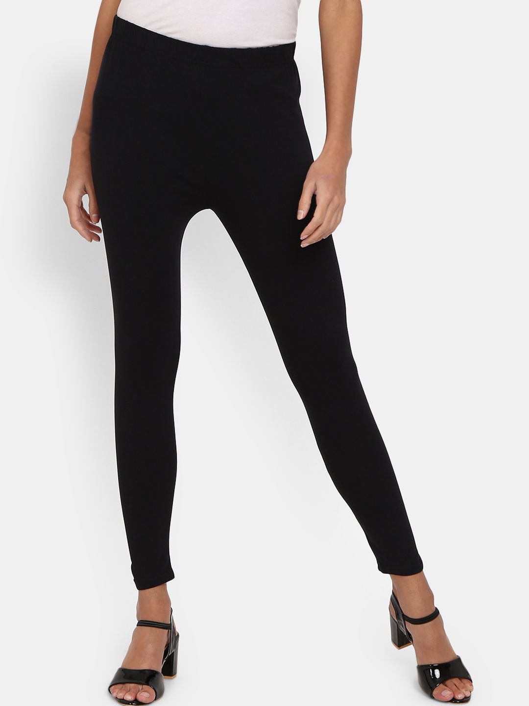 

V-Mart Women Black Solid Churidar Length Leggings