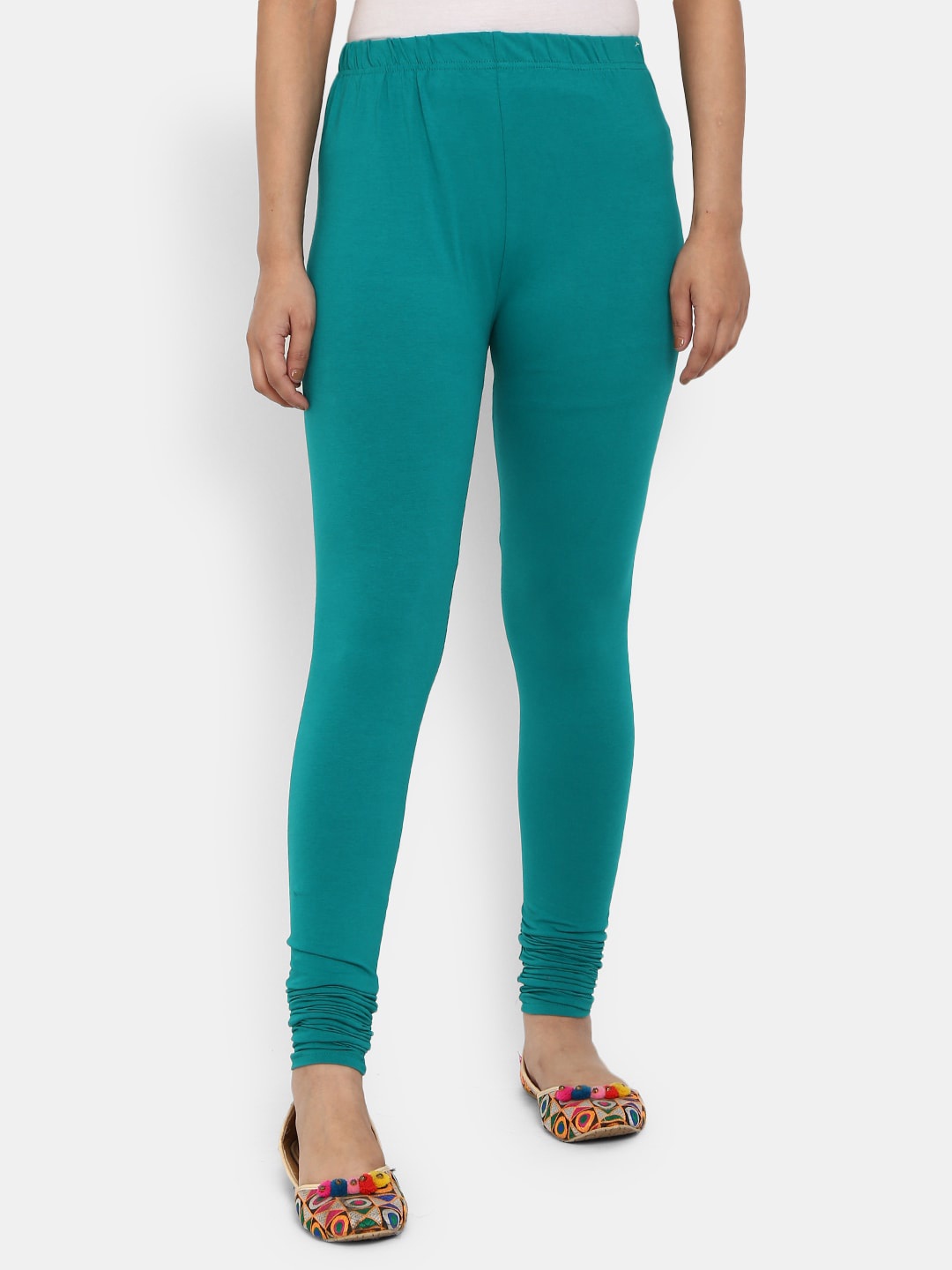 

V-Mart Women Teal-Green Solid Churidar-Length Leggings