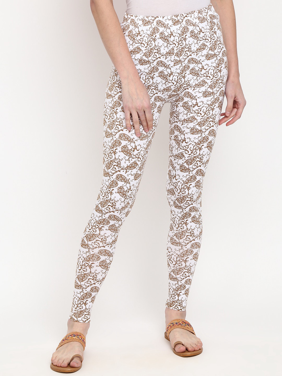 

V-Mart Women White & Gold-Coloured Printed Ankle-Length Leggings