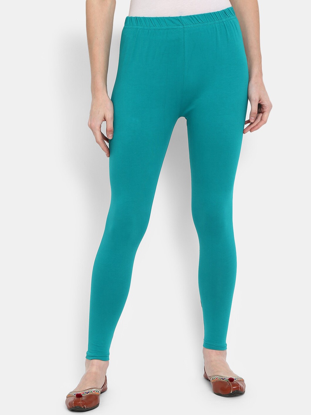 

V-Mart Women Teal-Blue Solid Ankle-Length Cotton Leggings