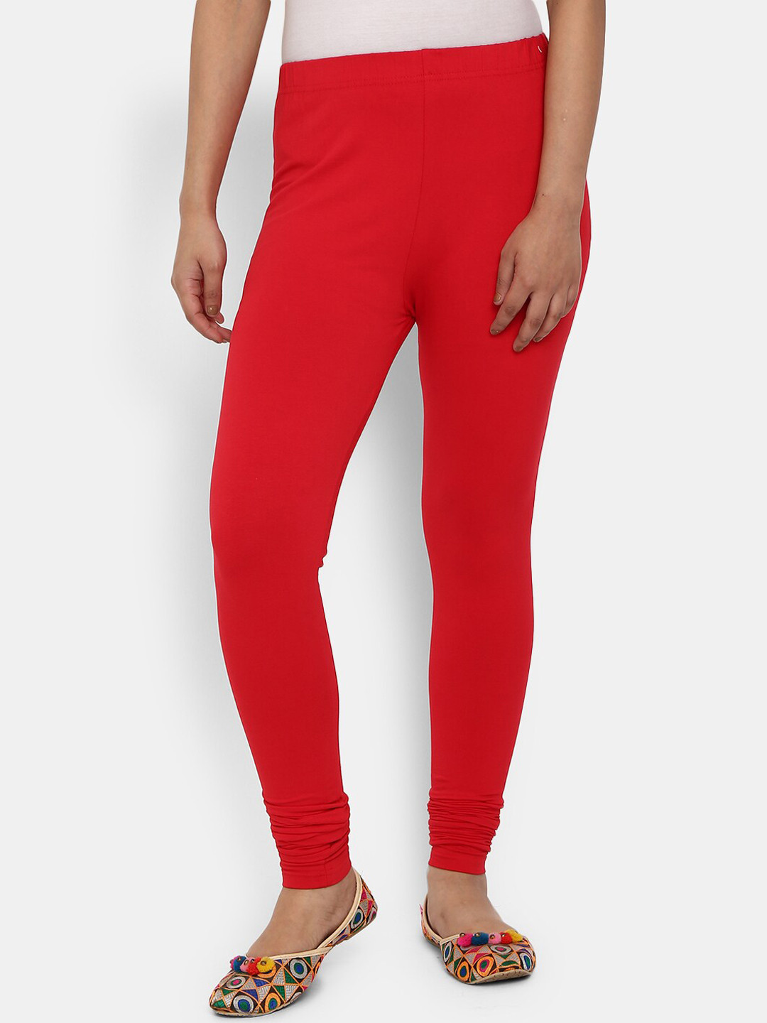 

V-Mart Women Red Solid Churidar Length Leggings