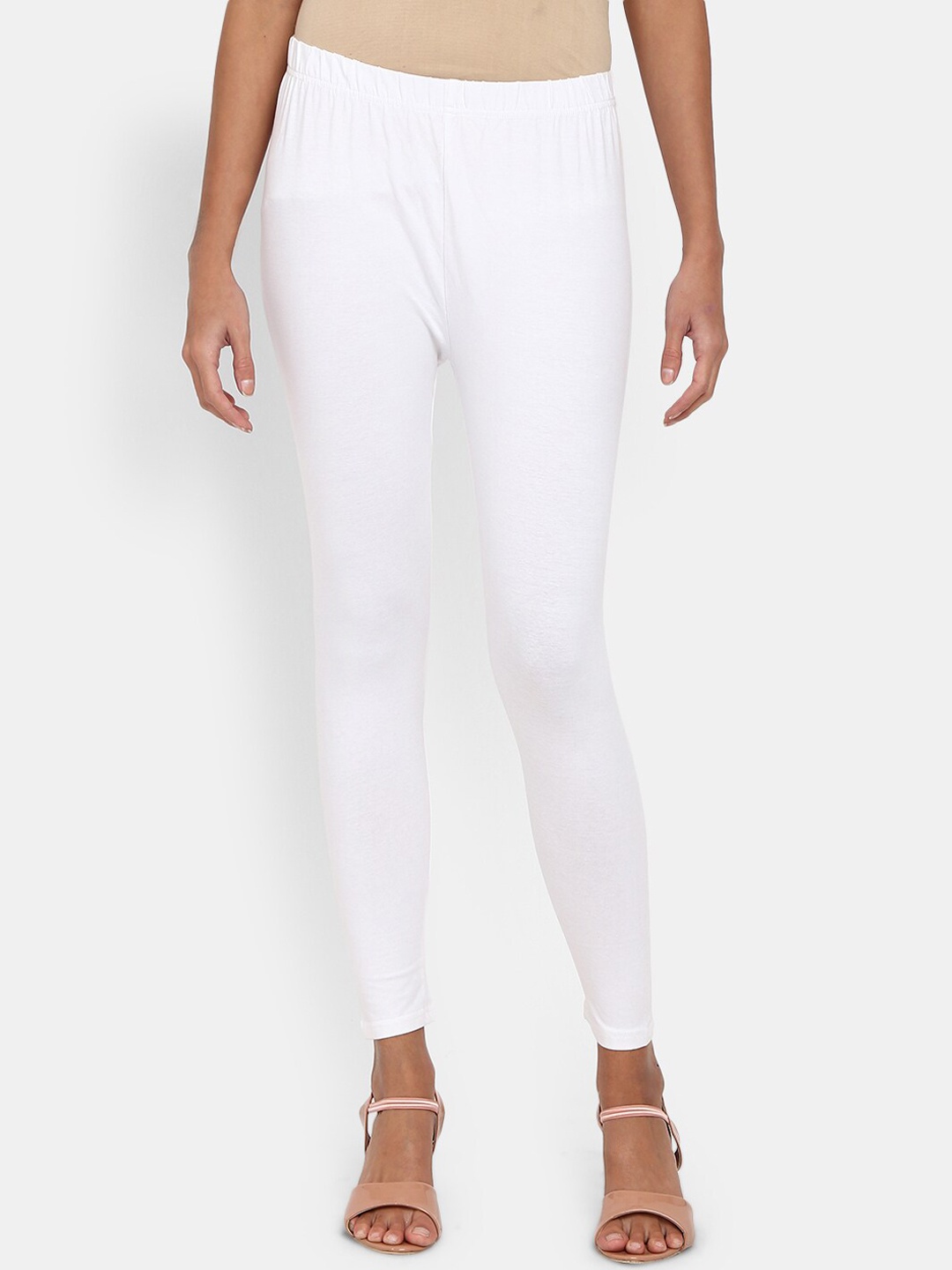 

V-Mart Women White Solid Ankle-Length Leggings