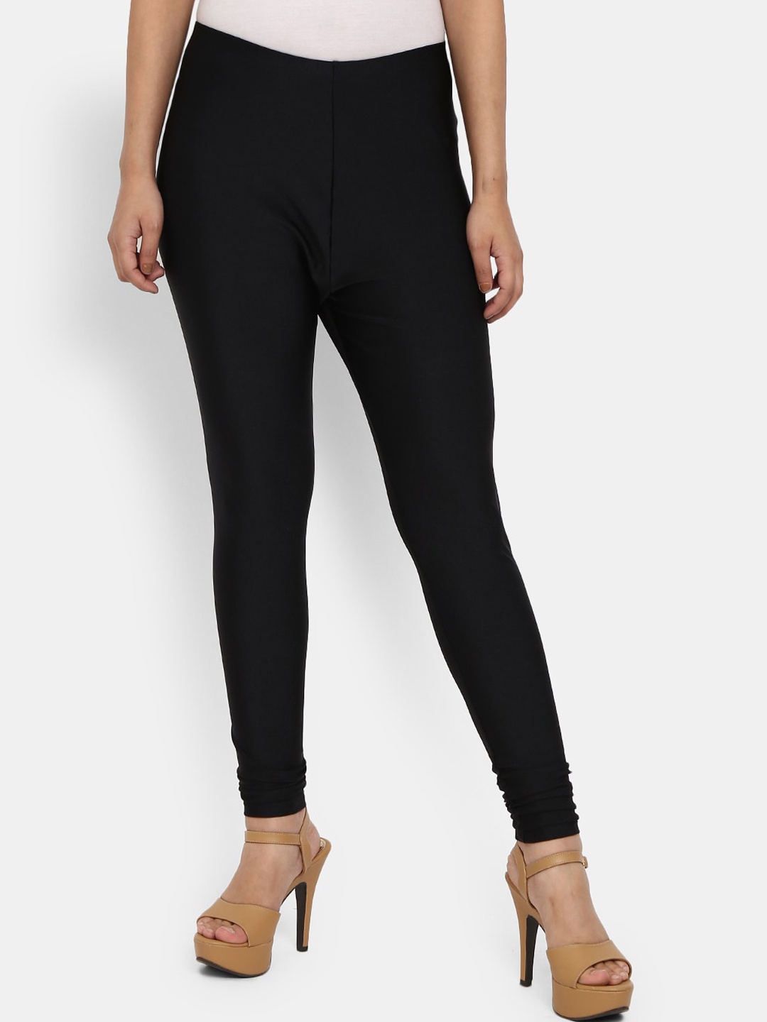 

V-Mart Women Black Solid Churidar Length Leggings