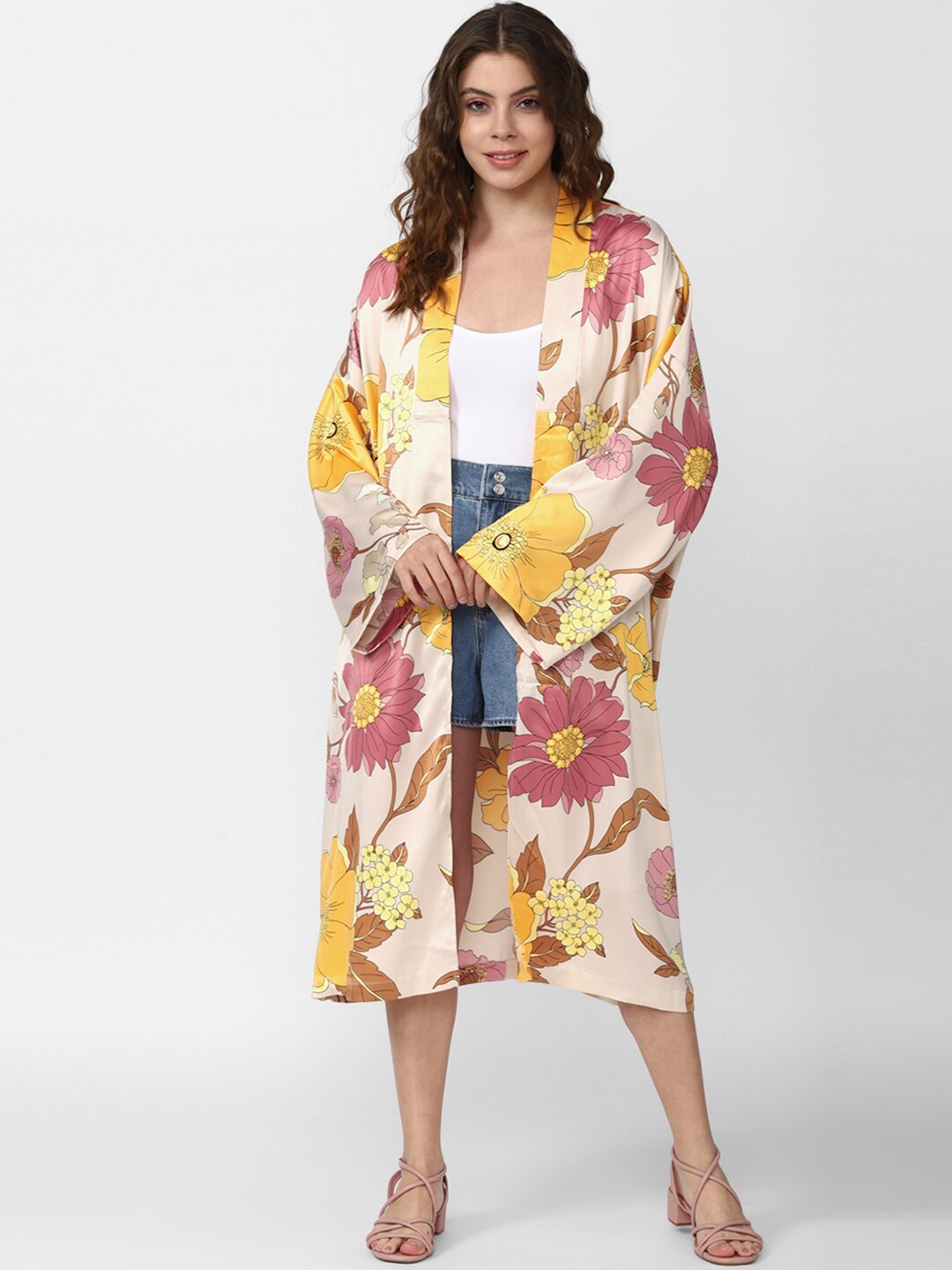 

FOREVER 21 Women Multicoloured Floral Longline Tailored Jacket with Embroidered, Multi