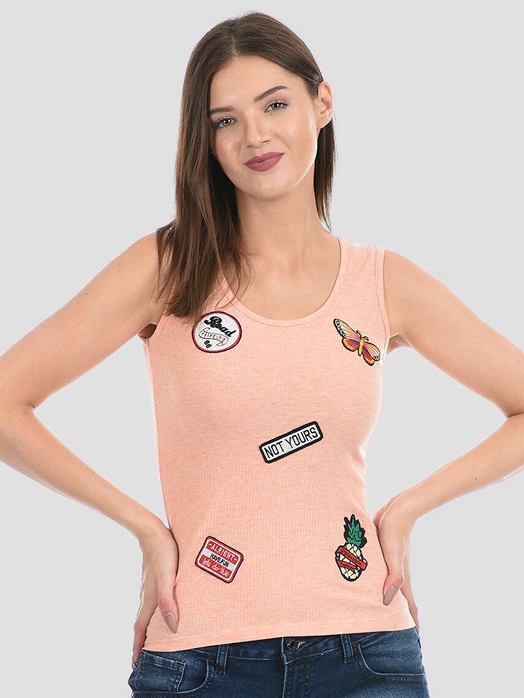 

Madame Peach-Coloured & fairy tale Print Top