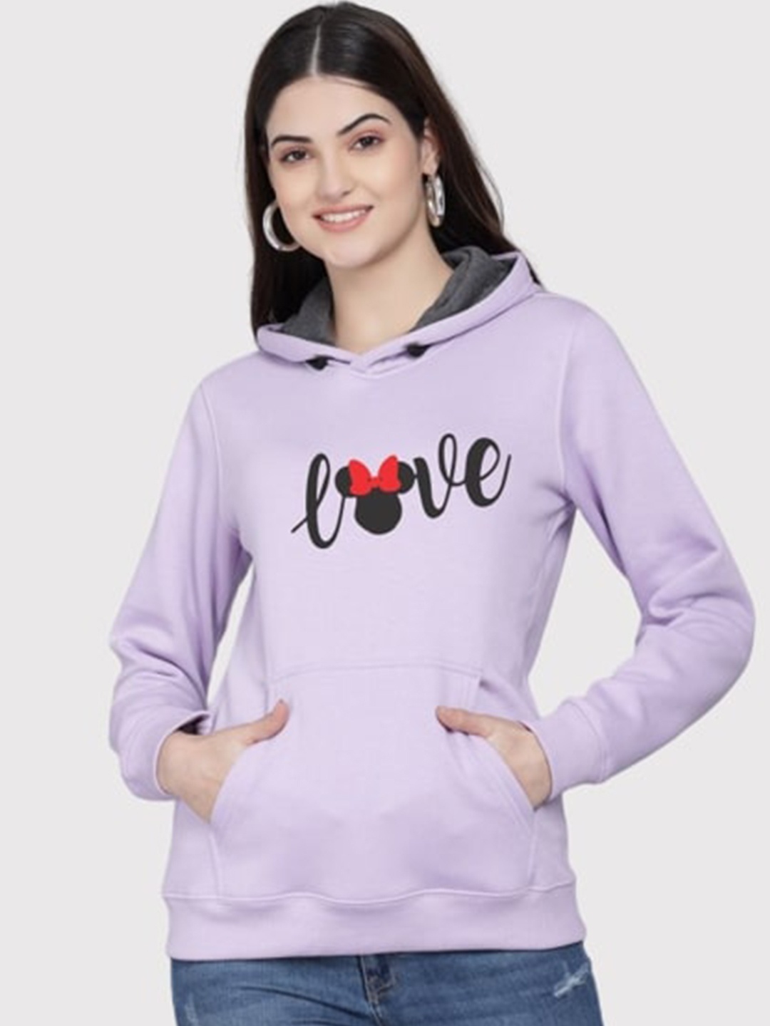 

PockMAN Women Lavender Printed Hooded Sweatshirt