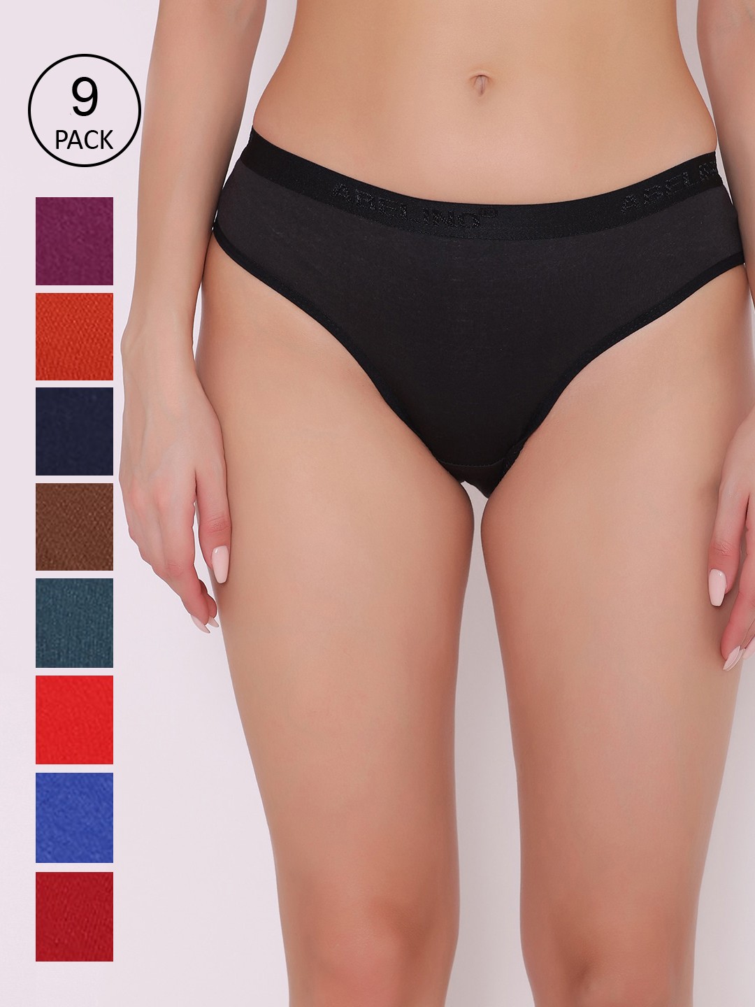 

ABELINO Women Pack of 9 Cotton Hipster Briefs PANTY9PCPLAINOUTER525354, Black